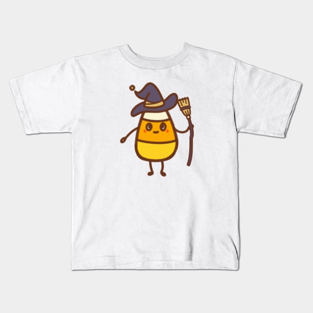 Cute Witch Candy Corn Halloween Kids T-Shirt by Art by Biyan